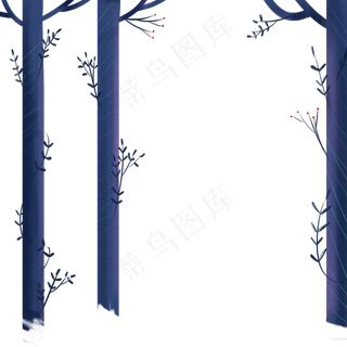 卡通夜晚森林的树木免扣图