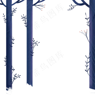 卡通夜晚森林的树木免扣图