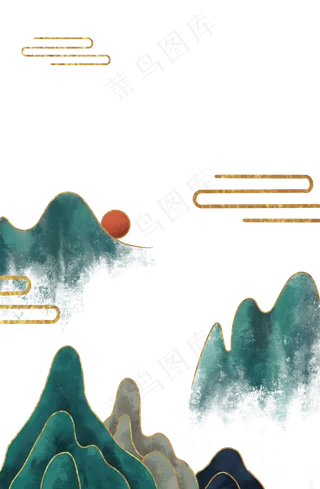 中国风绿金山水边框