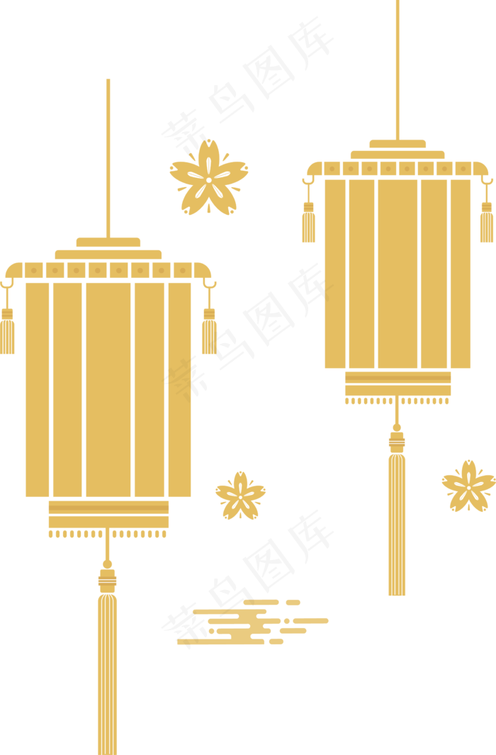 新年元宵金色系矢量扁平剪纸风古,免抠元素