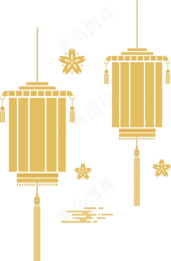新年元宵金色系矢量扁平剪纸风古,免抠元素(2281*3469px)ai矢量模版下载