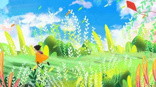 治愈唯美清新女孩森林旅游春天夏至放风筝