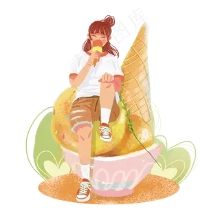 小暑吃冰淇淋女生png