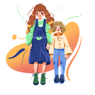 儿童节麻花辫可爱女孩手绘png