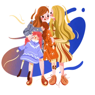 儿童节抱着洋娃娃的两个女孩