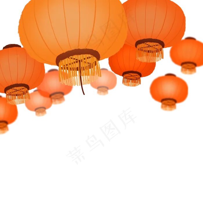 一堆橙色挂起来的卡通灯笼免抠图