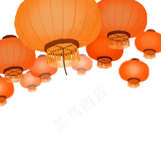 一堆橙色挂起来的卡通灯笼免抠图
