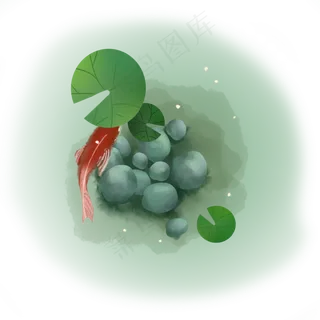 手绘夏日元素鱼池装饰图,免抠元素