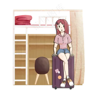 毕业季棕色学生宿舍收拾好行李的