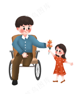 关爱弱势群体女孩给残疾人送花