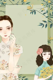 手绘插画风38妇女节女神节民国风海报