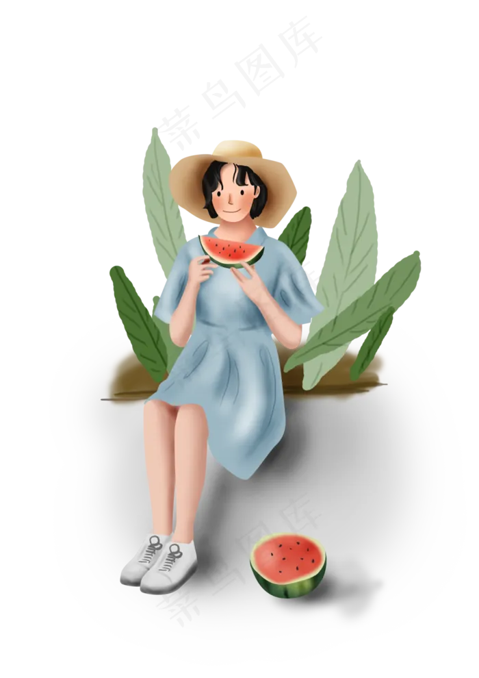 夏至吃西瓜的女孩(3508X4961(DPI:300))psd模版下载