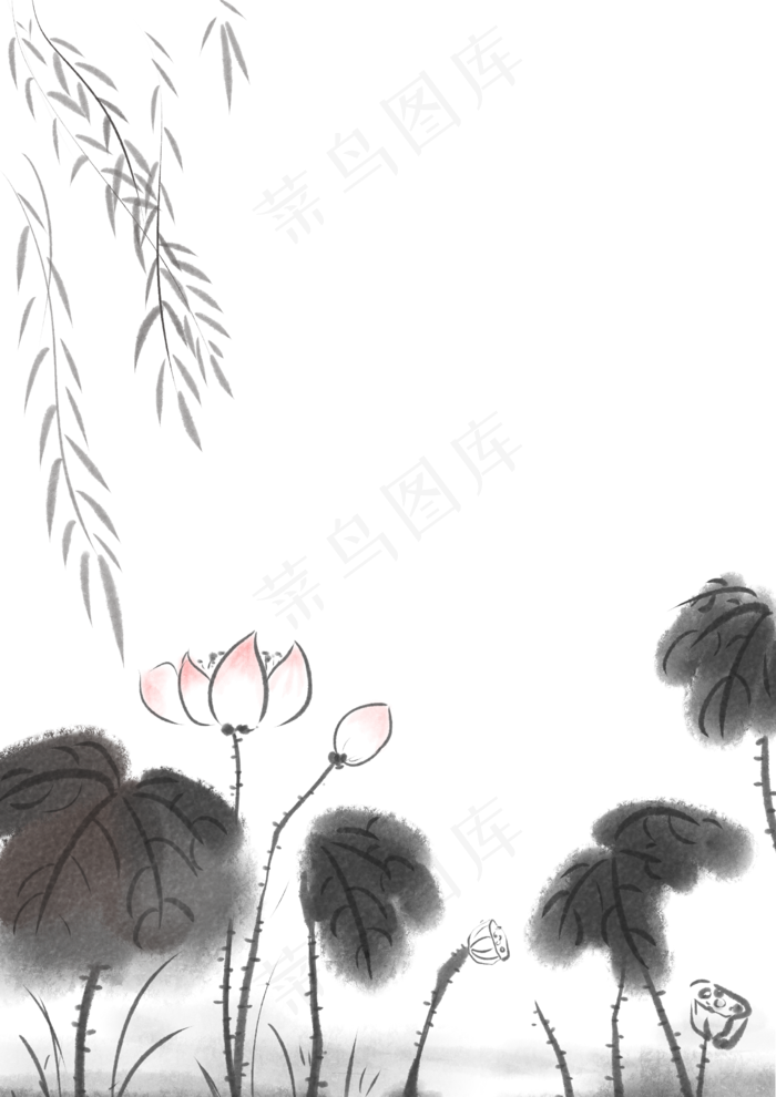 水墨荷花边框(2480X3508(DPI:299))psd模版下载