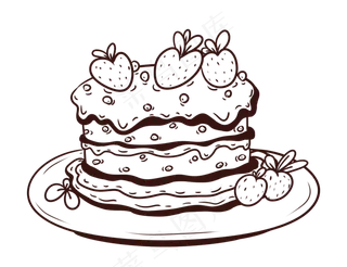 蛋糕黑白线描PNG免抠图