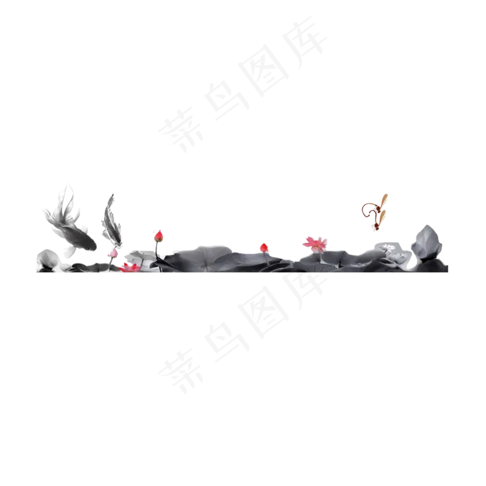 中国风情水墨画荷花,免抠元素(2000*2000px 300 dpi )psd模版下载