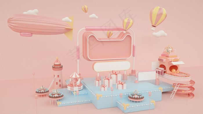 C4D粉色少女系天猫海报背景场景模型