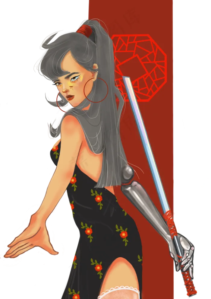 国潮机械战士御姐中国风剑道(3000X4244(DPI:300))psd模版下载