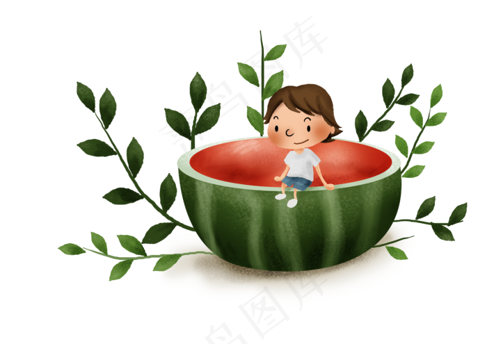 暑假夏日夏季大暑小暑吃西瓜(4961X3508(DPI:300))psd模版下载