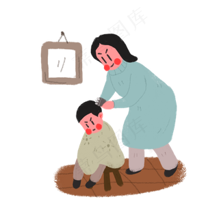 龙抬头卡通复古手绘理发小孩,免抠元素
