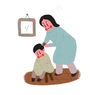 龙抬头卡通复古手绘理发小孩,免抠元素