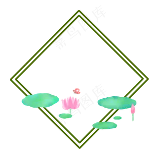 方形荷花蝴蝶边框PNG
