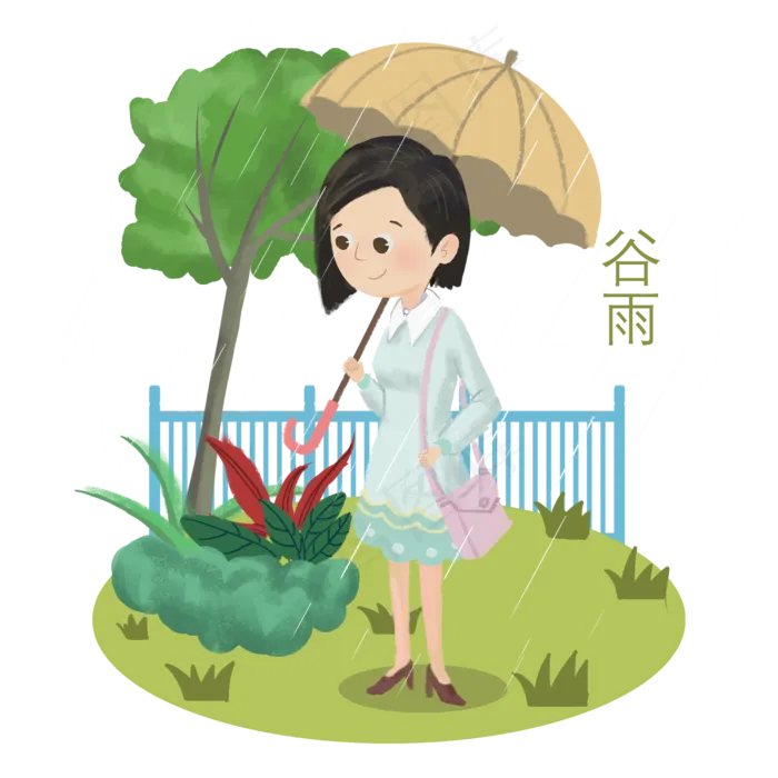 谷雨打伞的小女孩(2500X2500(DPI:300))psd模版下载