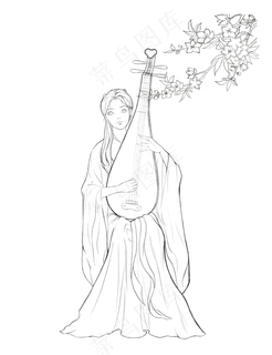 古风美女填色线稿