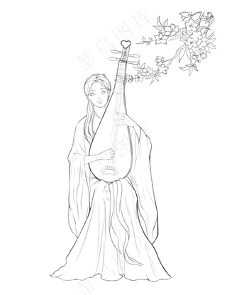 古风美女填色线稿