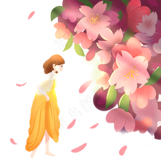 温暖阳光看花的姑娘