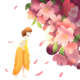 温暖阳光看花的姑娘