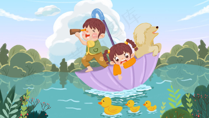 绿色小清新春游划船