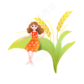 芒种麦子坐着的女孩素材