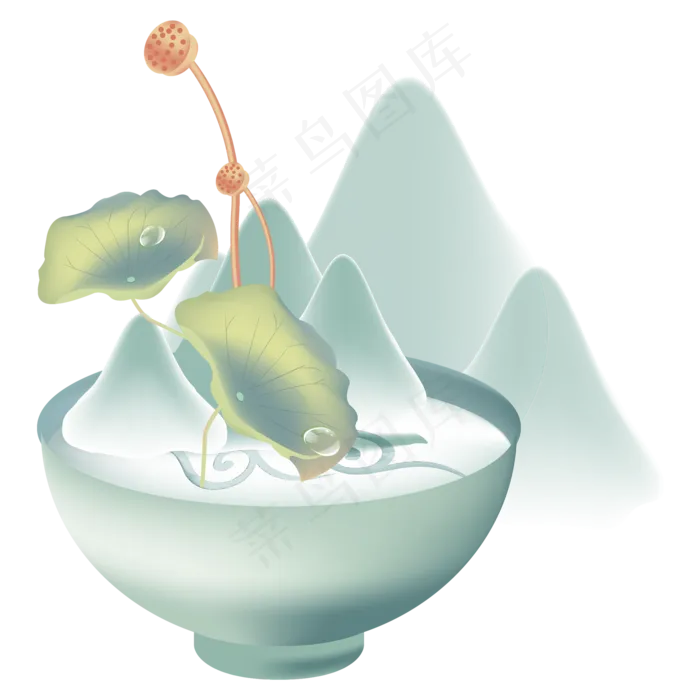 中式水墨荷花莲叶装饰(2000*2000px 300 dpi )ai矢量模版下载