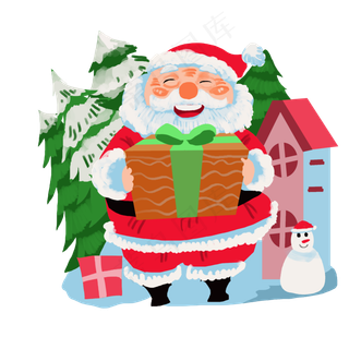圣诞老人拿着礼物,免抠元素