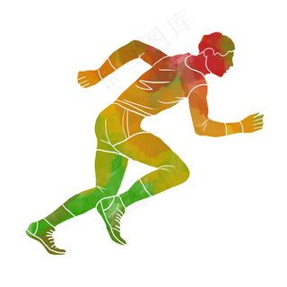 水彩运动田径运动员