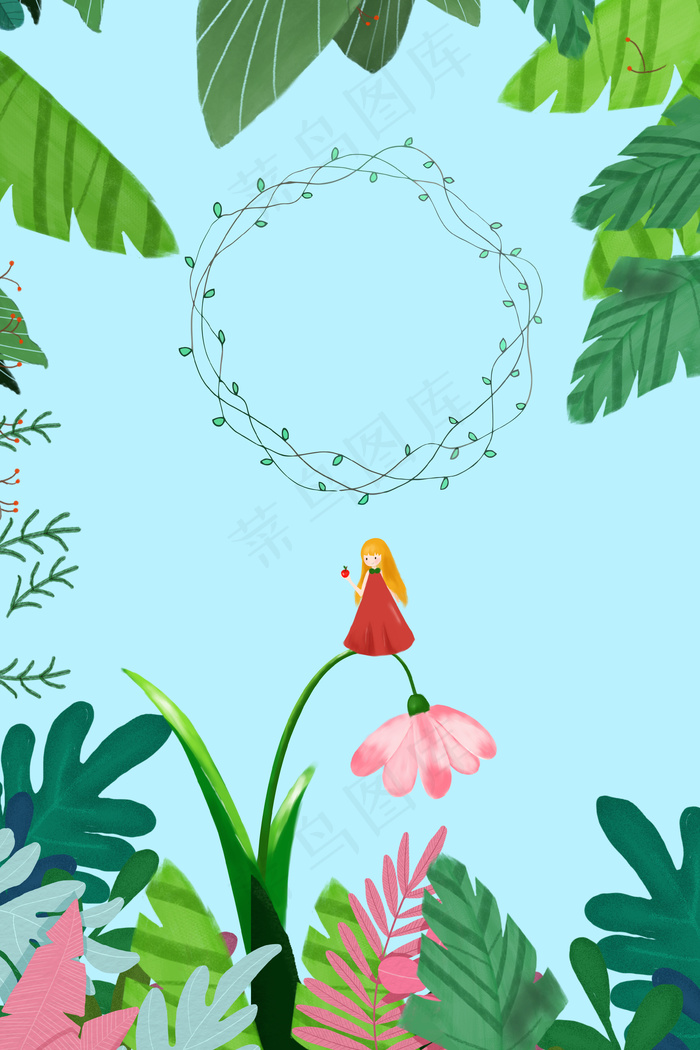 夏日新品清新小女孩服装绿色背景