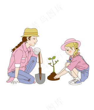 亲子植树节节日场景装饰,免抠元素