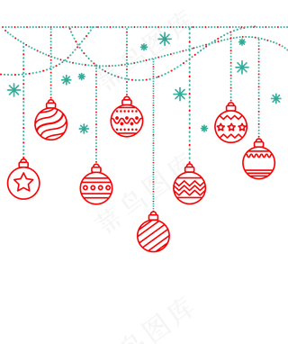圣诞红色彩球挂饰,免抠元素