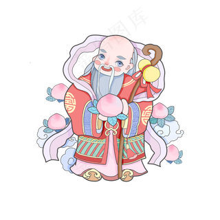 福禄寿喜中国神仙寿桃祝贺吉祥春,免抠元素