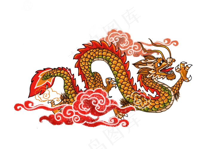 中国古典红龙金腾云神兽,免抠元素(3500*2500px 300 dpi )psd模版下载