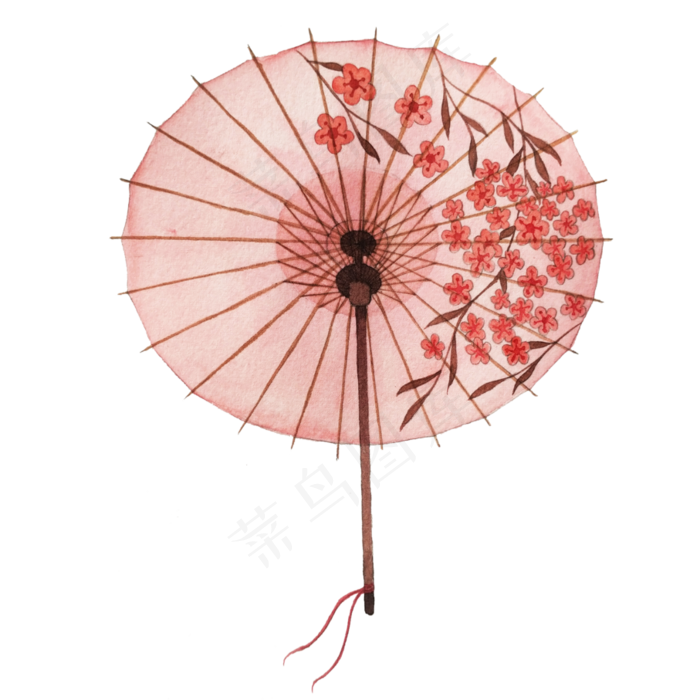 油纸伞中国风古典诗意水彩折伞PNG,免抠元素