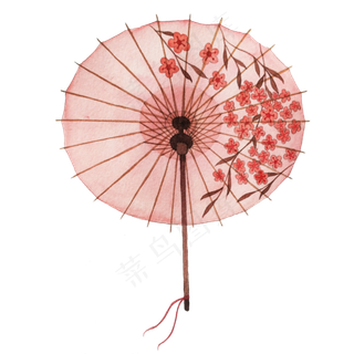 油纸伞中国风古典诗意水彩折伞PNG,免抠元素