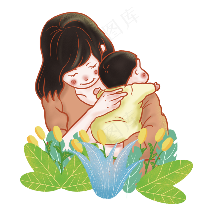 三八妇女节母亲抱着孩子PNG,免抠元素
