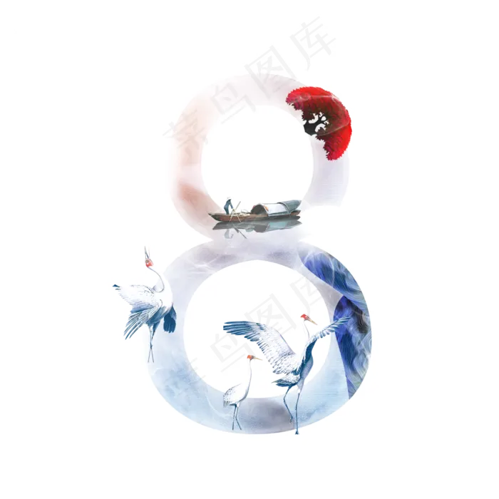 白云仙鹤数字8(2000*2000px 	      )psd模版下载