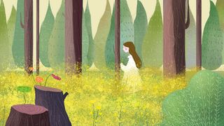 春分白衣少女踏青采花图