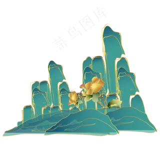 中国风国潮金线山水,免抠元素