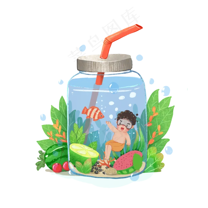 夏季大暑小暑处暑清凉游泳儿童插(2000X2000(DPI:300))psd模版下载