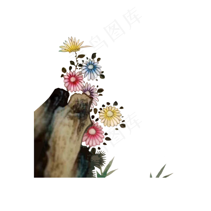 中国国画水墨小菊花雏菊PNG山石可,免抠元素(2000X2000(DPI:200))psd模版下载