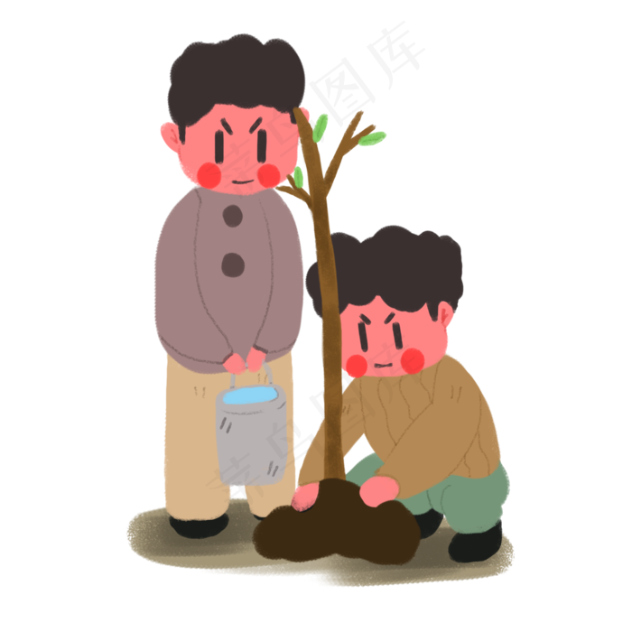卡通手绘植树节两个男孩
