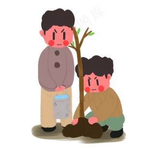 卡通手绘植树节两个男孩